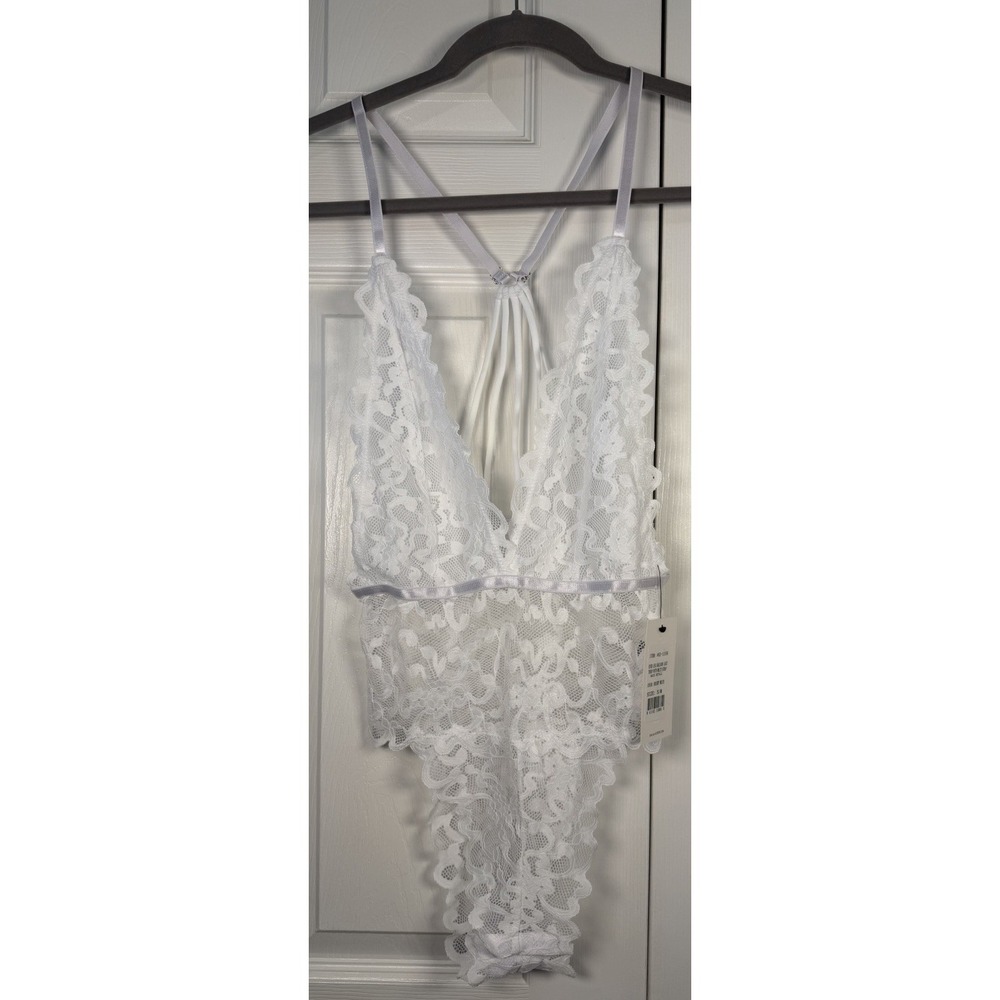 Oh La La Cheri Jeana High Leg Galloon Lace Teddy Bodysuit S/M White Lingerie